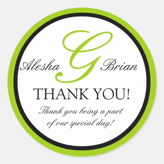 Adesivo Redondo Favor do Casamento Negro Verde Obrigado Vinheiros (Frente)