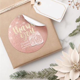 Adesivo Redondo Favor Do Casamento Obrigado Casal Mason Jar Rosa D