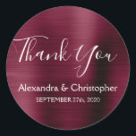 Adesivo Redondo Favor do Casamento Purple Burgundy Obrigado<br><div class="desc">Púrpura Burgundy, Favor Do Selo Foil Obrigado Sticker. Este adesivo pode ser personalizado para incluir seu nome e data de casamento e ser usado para selar seus convites de casamento ou bolsas de favor. Este adesivo de sela de casamento de Cranberry Marsala faz parte da coleção de ouro de rosa....</div>