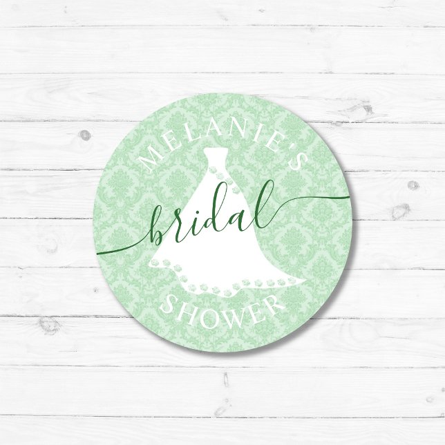 Adesivo Redondo Favor do Casamento tema damasco Verde Chic (Criador carregado)