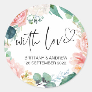Adesivo Redondo Favor do Casamento Trate Bag Jam Com Amor Flor Ros