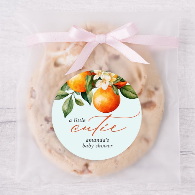 Adesivo Redondo Favor do Chá de fraldas da Clementina Laranja Pequ (Criador carregado)