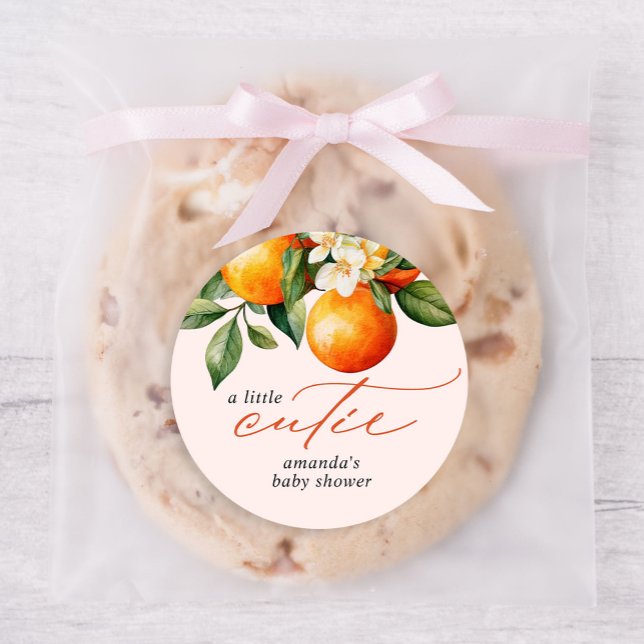 Adesivo Redondo Favor do Chá de fraldas da Clementina Laranja Pequ (Criador carregado)