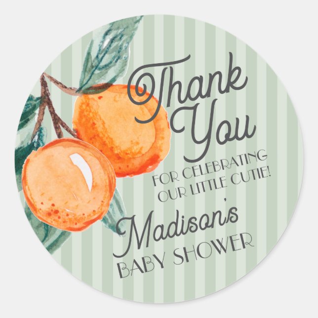 Adesivo Redondo Favor do Chá de fraldas de Citrus Cutie Verde (Frente)