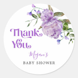 Adesivo Redondo Favor do Chá de fraldas de Jardim Floral Purple