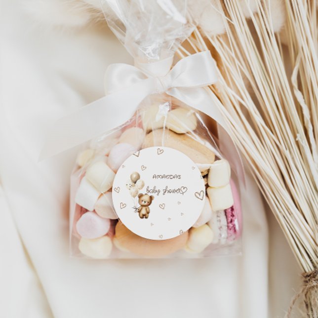 Adesivo Redondo Favor do Chá de fraldas do Boho Bear Cub (Criador carregado)