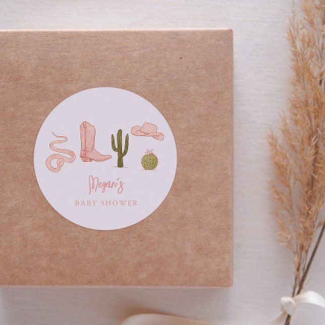 Adesivo Redondo Favor do Chá de fraldas do País da Cowgirl (Criador carregado)