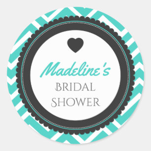 Adesivo Redondo Favor do chá de panela de Chevron (cerceta)