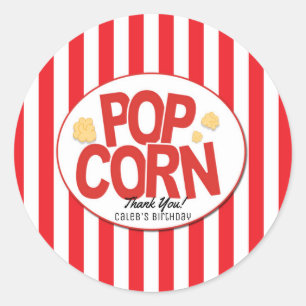 Adesivo Redondo Favor do filme Popcorn Red & White Stripe