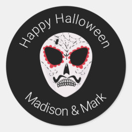 Adesivo Redondo Favor do Halloween do Crânio do Açúcar