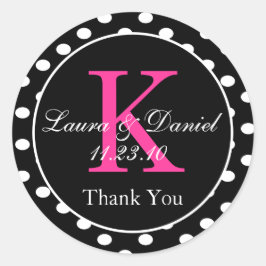 Adesivo Redondo Favor do Monograma de Bolinhas Cor-de-rosa-branca-