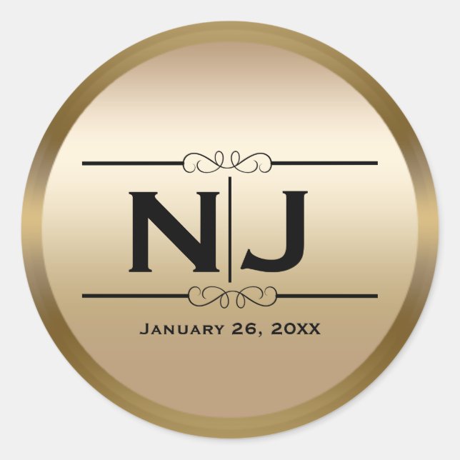 Adesivo Redondo Favor do Monograma Personalizado do Glam Elegante  (Frente)