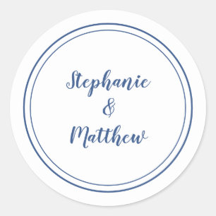 Adesivo Redondo Favor do noivo do Casamento Azul Branco Minimalist