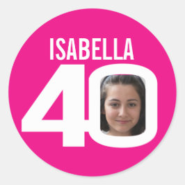 Adesivo Redondo favor do nome de foto personalizado branco-rosa an