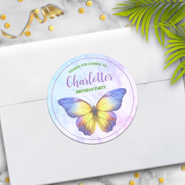 Adesivo Redondo Favor do Partido Butterfly Obrigado Stickers (Criador carregado)