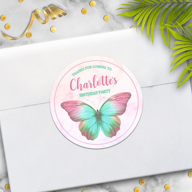 Adesivo Redondo Favor do Partido Butterfly Obrigado Stickers (Criador carregado)