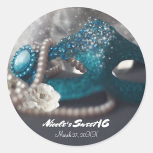 Adesivo Redondo Favor do Partido da Máscara de Mascarada e Pérolas