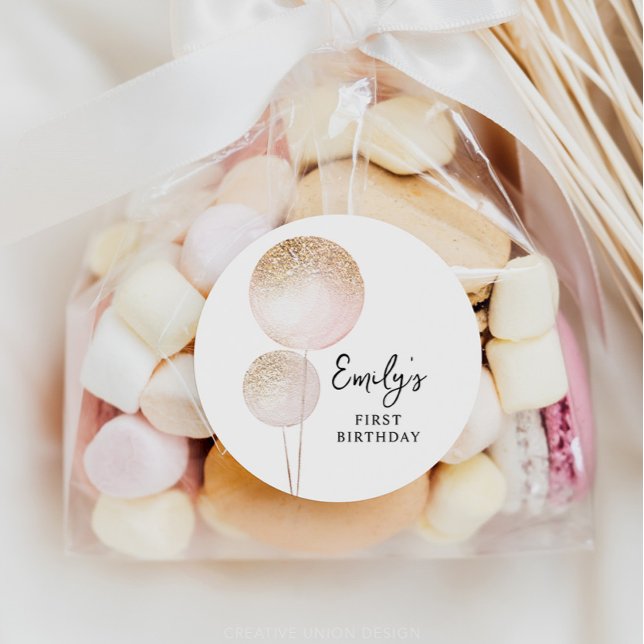 Adesivo Redondo Favor do Partido do primeiro aniversario dos Balõe (Minimal First Birthday)