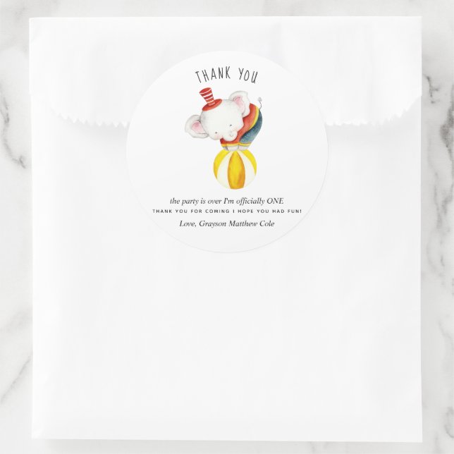 Adesivo Redondo Favor do Partido Elefante do Circo Bonito Obrigado (Bolsa)