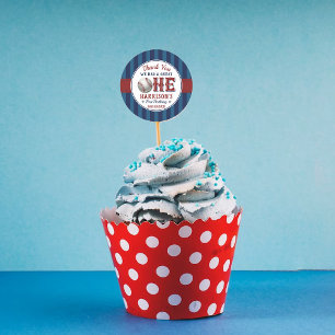 Adesivo Redondo Favor do primeiro aniversario de beisebol