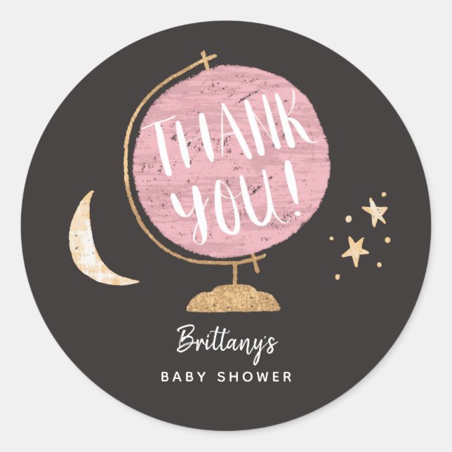 Adesivo Redondo Favor do Tema de Aventura do Globo Cor-de-Rosa-Cor (Frente)