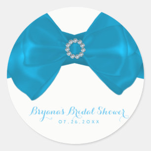 Adesivo Redondo Favor Elegante Blue Ribbon & Diamonds para Chá de