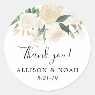 Adesivo Redondo Favor elegante do casamento do ouro de creme dos
