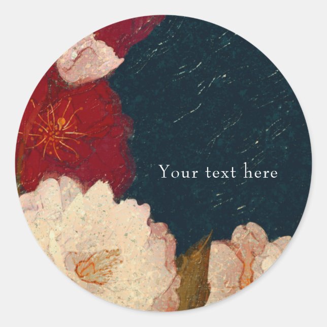 Adesivo Redondo Favor Floral Moderno Elegante Vermelho e Branco (Frente)