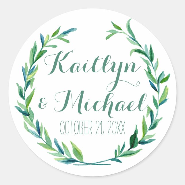Adesivo Redondo Favor Gift Bag Stickers Modern Laurel Wreath Leaf (Frente)