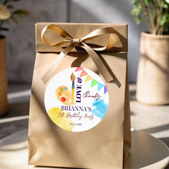 Adesivo Redondo Favor monograma de pintura e arte partidária (Paint and party art themed party monogrammed favor stickers personalized art party favor stickers)