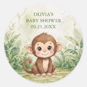 Adesivo Redondo Favor para Chá de Bebê Wild One Selva Tropical