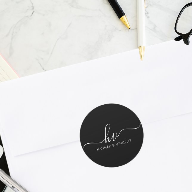 Adesivo Redondo Favor Personalizado De Script De Caligrafia De Mon (Criador carregado)