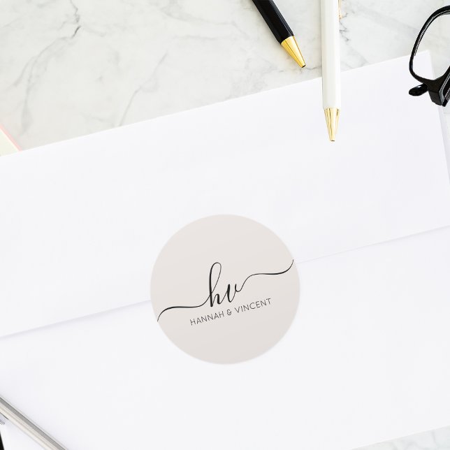 Adesivo Redondo Favor Personalizado De Script De Caligrafia De Mon (Criador carregado)