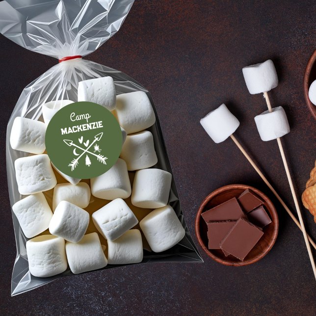 Adesivo Redondo Favor Personalizado para Despedida de Solteira com (Decorate favors, treat bags, envelopes with these personalized Camp Bach stickers)