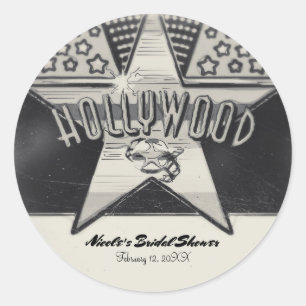 Adesivo Redondo Favor Personalizado Preto e Branco do Velho Hollyw
