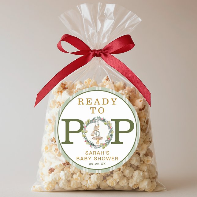 Adesivo Redondo Favor "Pronto para Pop" do pequeno Chá de fraldas  (Baby Shower Sticker)