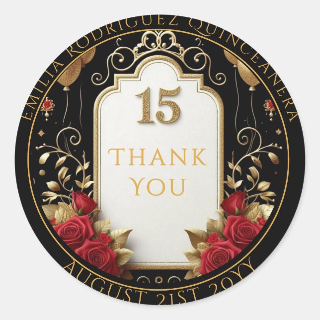 Adesivo Redondo Favor Quniceanera Oferece Rosa vermelha Floral Obr (Frente)