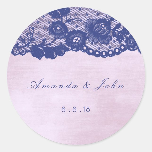 Adesivo Redondo Favor Rosa Lila Blue Marinho Lace Obrigado (Frente)