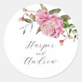 Adesivo Redondo Favor Rustic Pink Floral Weding