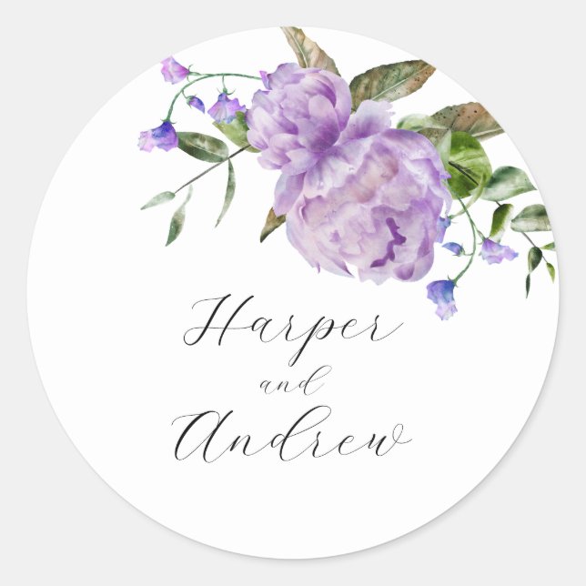 Adesivo Redondo Favor Rustic Purple Floral Wedding (Frente)