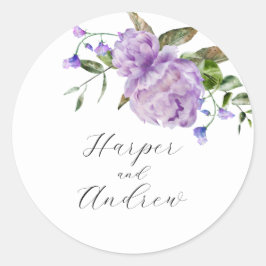 Adesivo Redondo Favor Rustic Purple Floral Wedding