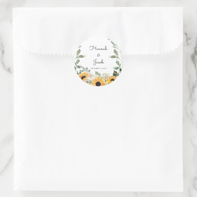 Adesivo Redondo Favor Rustic Sunflower Eucalyptus Weding (Bolsa)