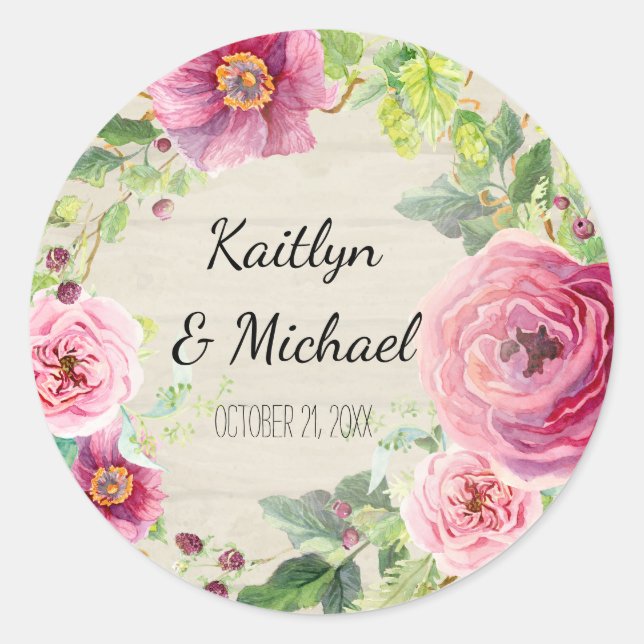 Adesivo Redondo Favor Saco-Presente Vinhetas-Palha-Flor-Madeira Rú (Frente)