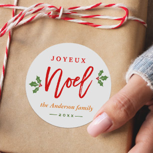 Adesivo Redondo Favor simples moderno do Feliz Natal de Joyeux