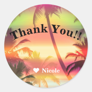 Adesivo Redondo Favor tropical de Luau do partido da praia do