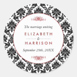 Adesivo Redondo Favorecimento do Casamento tema damasco Vermelho, 