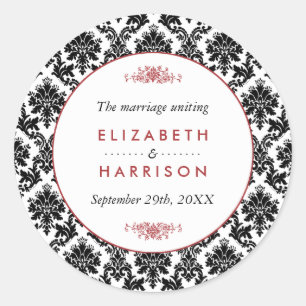 Adesivo Redondo Favorecimento do Casamento tema damasco Vermelho, 