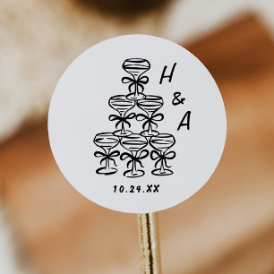Adesivo Redondo Favores De Casamento De Torre De Champagne Whimsic