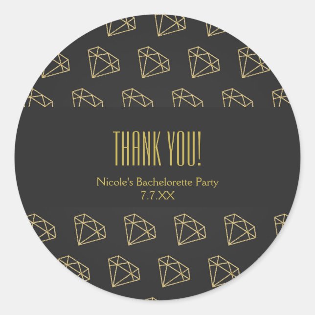 Adesivo Redondo Favorita de Noivado com Design Moderno de Diamante (Frente)