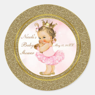Adesivo Redondo Favorita Menina Bebê Princesa Brilho Dourado Rosa 